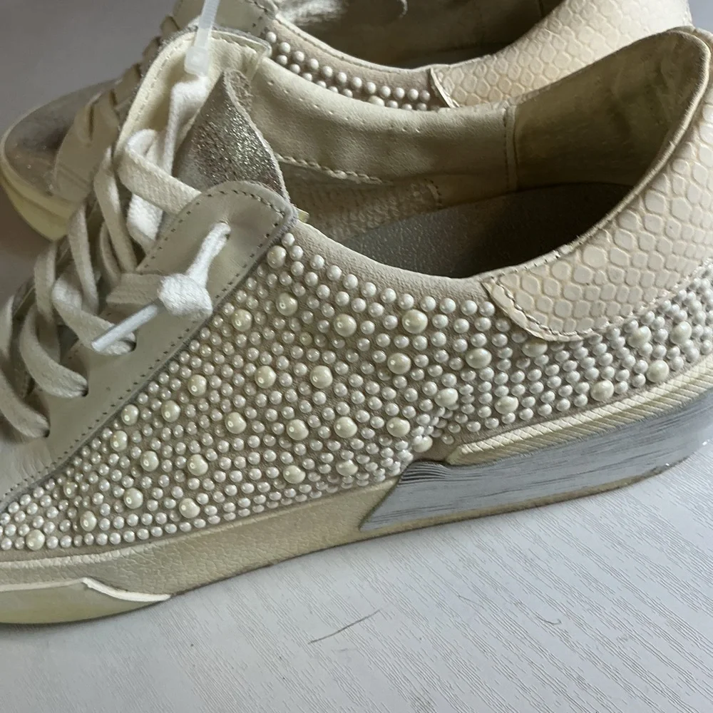 Dolce Vita Cream and Silver Studded Sneakers B25